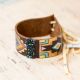 Leather Painted Bracelet with Black Jewels